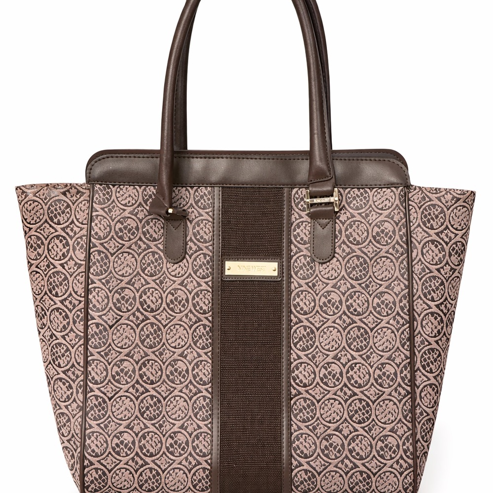 Nine West Brown Medallion Print Tote Bag | Structured Shoulder Handbag